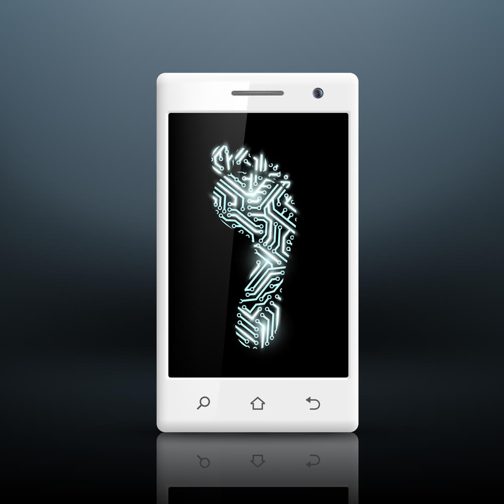 a white cell phone with a circuit board design on it.