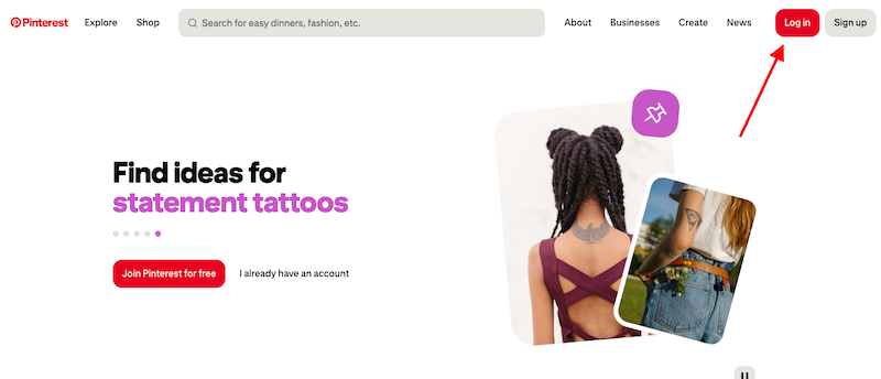 Logging in, the first step to how do I delete a Pinterest account?